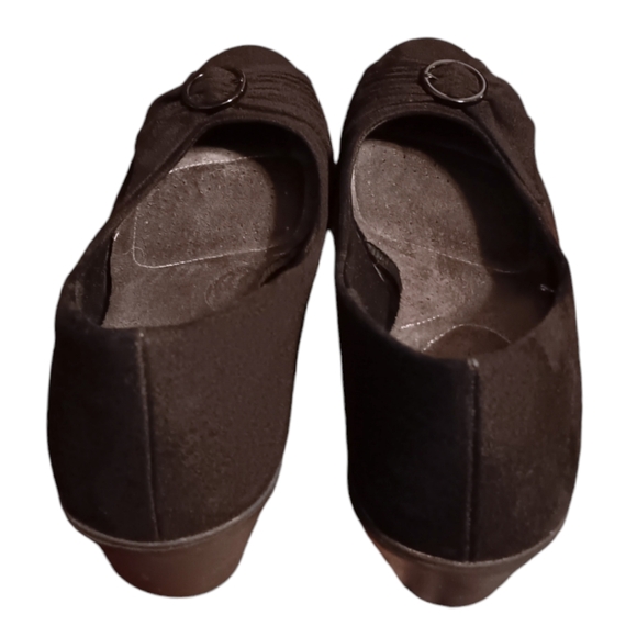 DEXFLEX Comfort Black Faux Suede Wedge Heel Slip On Shoes Size 11 - Picture 3 of 8